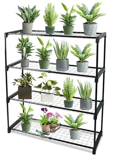 Image of DIVCHI 4-Tier Garden Storage Shelves | Shelving Unit | Greenhouse Shelf | Shed Rack | Plant Racks | Garage Racking | Green House Staging - Easy No Tool Assembly (Pack Of 1) (Flower Pots Not Included)