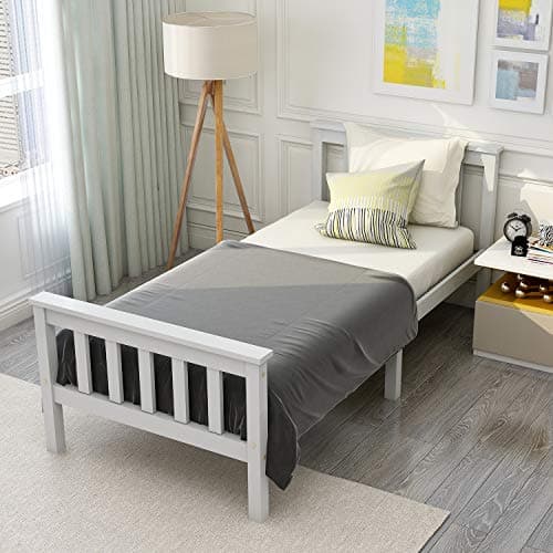 Image of BTM Single Bed White 3ft Solid Pine Wooden Bed Frame for Adults, Kids 190 x 90 cm (3FT)