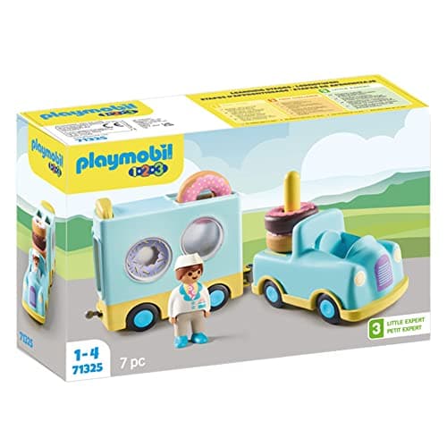 Image of Playmobil 71325 1.2.3 Doughnut Truck with Stacking and Sorting Feature, animal toy, educational toy, fun imaginative role-play, playset suitable for children ages 1.5+