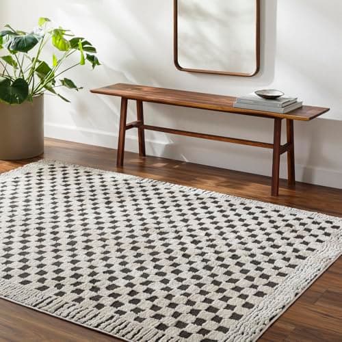 Image of Livabliss Ekta Sanluri Shaggy Berber Carpet 200x275 cm, Living Room & Bedroom, Soft Plush Thick Pile, Neutral Boho Style, Easy Care, Ivory Black