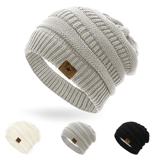 Image of Grantop Knit Beanie for Women, Unisex Knitted Classic Beanie Hat with Thermal Thick Fleece Lining, Ladies Soft Winter Hats Gifts for Men Women Birthday Christmas (UK, Alpha, One Size, Grey)
