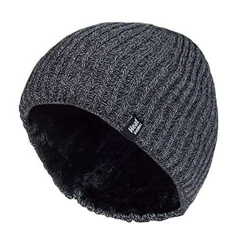 Image of HEAT HOLDERS - Mens Fine Ribbed Fleece Lined Thermal Winter Knitted Beanie Hat (One Size, Charcoal (Halden))