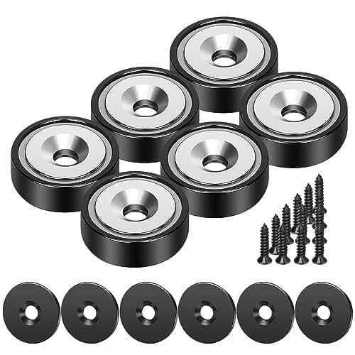 Image of Wukong 6 Pieces Black Magnets 20 X 7 mm Force 22 Lbs, Strong Magnet with Countersunk Hole and Steel Capsule, Tiny Magnets with 6 Mounting Screws for Whiteboards Refrigerator Kitchen Workplace