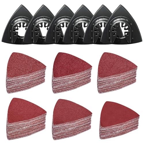 Image of 156Pcs Multi Tool Sanding Pad Kit, 6Pcs Triangle Sanding Pads, 150Pcs multitool sanding pad, 40/60/80/120/180/240 Grits Hook & Loop Multitool Sandpaper for Wood/Plaster etc Surfaces Polish Sanding