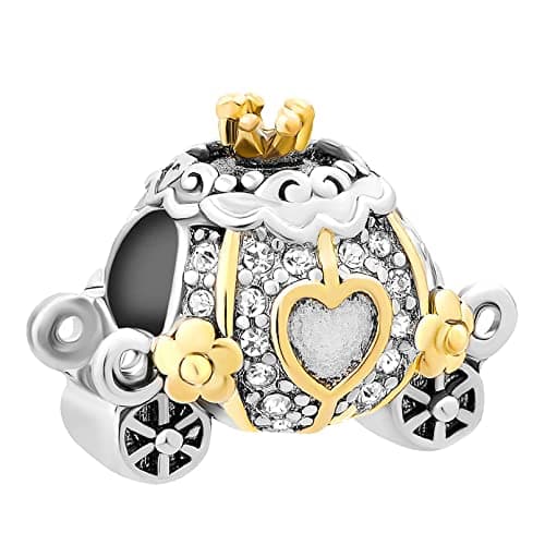 Image of FGT Cinderella Carriage Charm Compatible with Pandora Bracelets Love Heart Gold Flower Sister Daughter Granddaughter Birthday Christmas