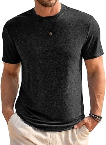 Image of Runcati Men's T-Shirt Crew Neck Short Sleeve Summer Tops Regular Fit Sport Fitness Functional Shirt Plain Basic Undershirt Business Shirts, Black, L