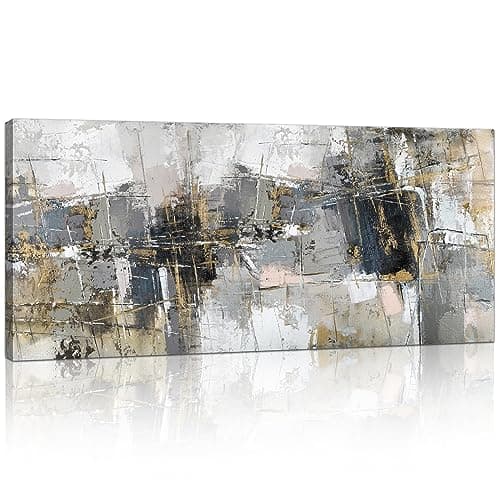 Image of FajerminArt Large Framed Canvas Wall Art Abstract Grey Painting on Canvas Printed Picture Poster Wall Art for Living Room Bedroom Wall Decor Ready To Hang 20" x 48"/ 120cm x 50cm