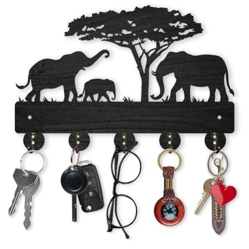 Image of MAYJOYDIY Elephant Tree Key Holder for Wall Wood Wildlife Key Hangers 5 Alloy Hooks Decorative Key Hook Hat Key Rack 30×20cm Home Art Decor Gift Clothes Rack Wall Hanger for Wall Entryway Kitchen
