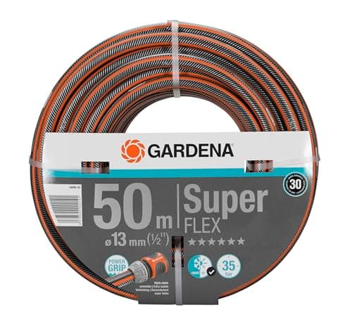 Image of Gardena Premium Superflex Hose, 13 mm (1/2 inch), 50 m: Garden Hose with Power Grip Profile, 35 bar Burst Pressure, Highly Flexible, Keeps its Shape, UV Resistant (18096-20)