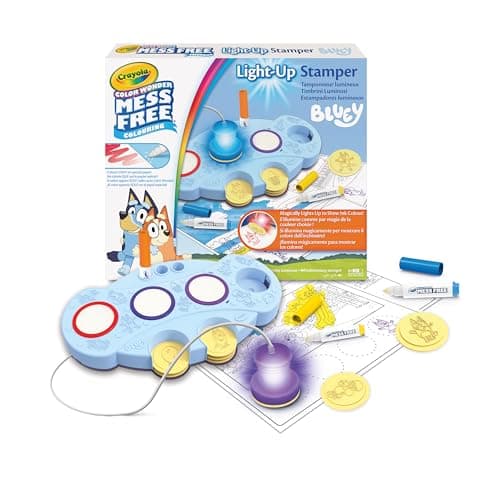 Image of CRAYOLA Bluey Color Wonder Magic Light-Up Stamper | Includes 10 Bluey Stamps, 3 Markers, Stickers & 18 Colouring Pages | Magic Colouring Fun for Kids Ages 3+