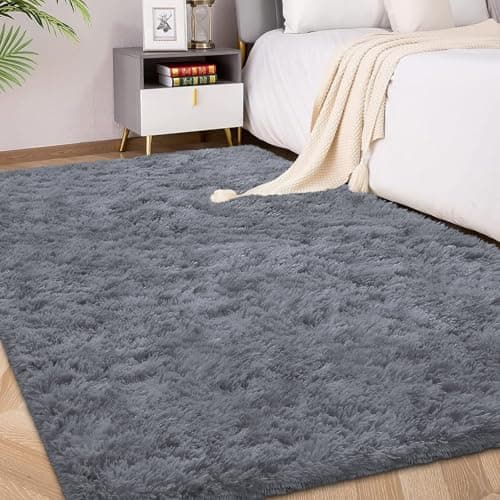 Image of FVVRAX 90x150cm Grey Shaggy Rug – Soft Fluffy Area Rug for Living Room & Bedroom, Non-Slip Plush Carpet for Kids, Nursery, Dorm, Machine Washable Large Floor Mat