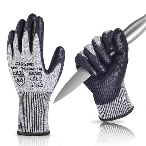Image of Donfri Cut Resistant Gloves High Performance Level 5 Protection Safety Work Gloves for Men Comfortable PU Coated Palm Cut Proof Gloves Gardening Food Grade Non-slip Machine Washable (1, XL)