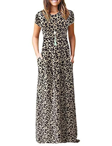 Image of AUSELILY Maxi Dress for Women - Summer Casual Long Dresses for Ladies with Pockets XL Leopard