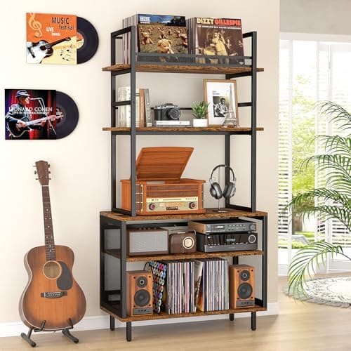 Image of ikkle Record Player Stand with Vinyl Storage, Turntable Stand Holds Up to 400+Albums, 5 Layer Large Record Player Table with CD Racks and Record Display for Living Room, Bedroom