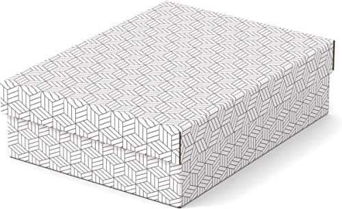 Image of Esselte Medium Storage & Gift Box With Lid, Pack Of 3, Home/Office Storage, Organisation & Gift Packing, 100% Recycled Cardboard, 100% Recyclable, Geometric Design, White, 628284