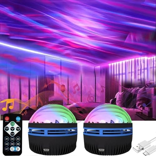 Image of Yonruit 2 In 1 Northern Lights and Ocean Wave Projector with 14 Light Effects for Bedroom,Adjustable Lightness Music Speaker for Bedroom,Aurora Borealis Projector (2pcs,One Size)