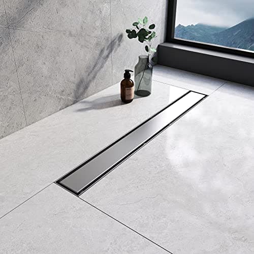Image of EMKE Linear Shower Drain 600mm, 304 Stainless Steel Floor Drain Tile Insert Shower Linear Wet Room Drain with Odor Stop and Hair Strainer, 2 in 1 Shower Drain for Kitchen, Bathroom and Washroom