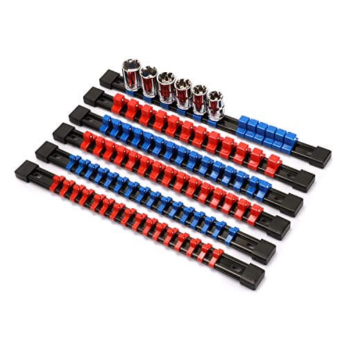 Image of CASOMAN ABS Socket Organizer, 6PCS, 1/4-Inch, 3/8-Inch, 1/2-Inch, Premium Quality, Blue & Red Rails