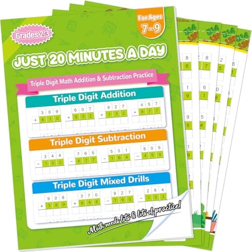 Image of Addition and Subtraction Workbook Triple Digit Math Practice Worksheets for 2nd Grade 3rd Grade, Addition&Subtraction Worksheets for Ages 6-9, Math Repetition Exercise Daily, 56 Pages Front and Back