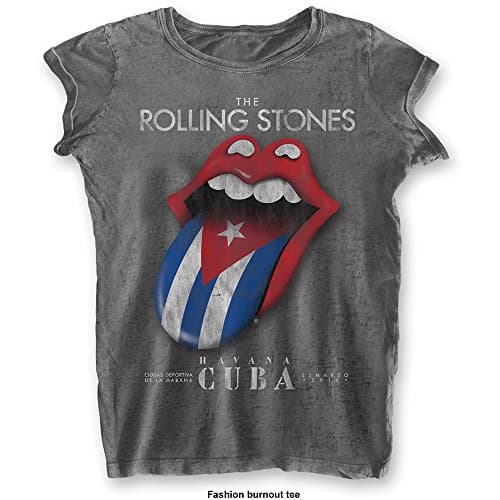 Image of The Rolling Stones Women's Havana Cuba (Burn Out) Regular Fit Crew Neck Short Sleeve T - Shirt, Grey (Grey Grey), 14 (Manufacturer Size:X-Large)