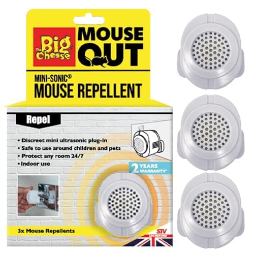 Image of The Big Cheese Mouse Out Mini-Sonic Repellent – Ultrasonic Pest Repeller – Round-the-Clock Mouse Deterrent that Prevents Return - Rodent Control Product – Mouse Repeller Plug In, Pet Safe – 3 Pack