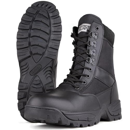 Image of Savage Island Military Tactical Leather Side Zip & Lace Up Combat Boots with Comfortable EVA Midsole - Police, Army Cadet, Motorcycle, Security Work