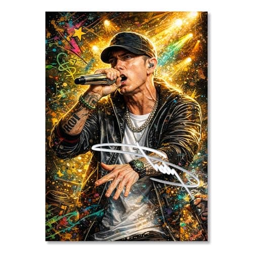 Image of Eminem Signed Poster Print - Art Styled Limited Edition Autograph Fan Gift – Collectible Memorabilia Wall Art - Marshall Mathers Slim Shady 25th Anniversary (A4 Unframed)