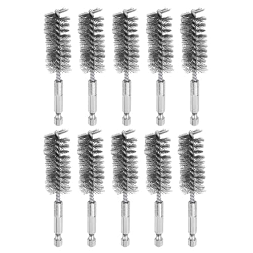 Image of sourcing map 10Pcs 304 Stainless Steel Bore Brush 20mm Dia 4" Long Cleaning Twisted Wire Brush with Handle 1/4" Hex Shank for Tubes, Ports, Bearings