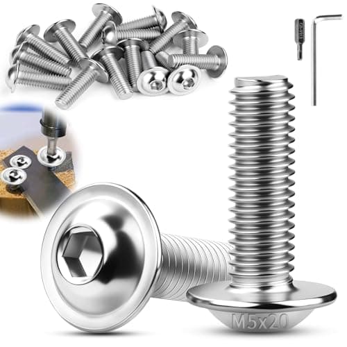 Image of TXXATX M5 Bolts, M5x20 mm Flanged Button Head Socket Cap Screws, 30 Pcs Pan Head Screws, 304 Stainless Steel Bolts with Allen Key & Bit for Furniture, Motorbike Fairings, Outdoor Garden & 3D Printers