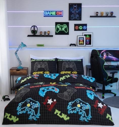Image of Rapport home Gamer Single Duvet Cover Set - Premium Microfibre Bedding, Vibrant Abstract Multi-Colour Design, Secure Snap Closure & Easy Care