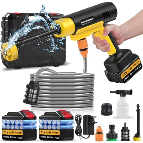 Image of Cordless Pressure Washer, 130 Bar Portable Power Washer, Battery High Pressure Washer with 2×3.0Ah Batteries, 6 in 1 Adjustable Nozzl, 5m Hose, Jet Wash for Floor/Garden Cleaning & Watering