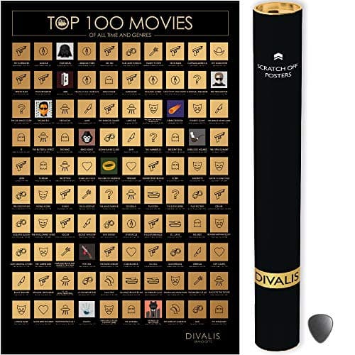 Image of Divalis Top 100 Movies Scratch Off Poster - Easy to Frame Bucket List of Greatest Films to Watch - Scratchable Cinema Checklist Poster - Must See Movie Challenge