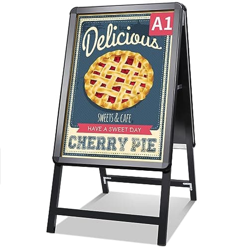 Image of NewZeal A Board Pavement Sign A1 Double Side Poster Holder Stand Aluminium Pavement Display Board with Snap Frame for Outdoor Advertising, Black