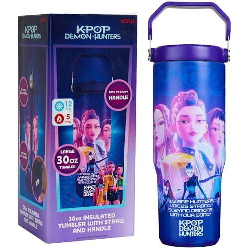 Image of KPop Demon Hunters Official Tumbler 30oz/850ml, Insulated Water Bottle with Straw & Handle, Leakproof Stainless Steel Metal Flask for Hot Cold Drinks