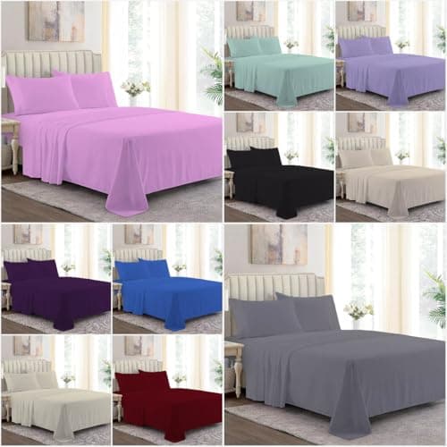 Image of Anti Allergy Plain Dye Flat Sheets Double Bed Grey Bedding Easy Care Non Iron Poly Cotton Percale Flat Bed Sheet Breathable Top Sheet