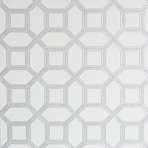 Image of Arthouse Luxe Origin White Silver Wallpaper for Living Spaces & Feature Walls, 53 cm x 10.05 m Roll, 295603