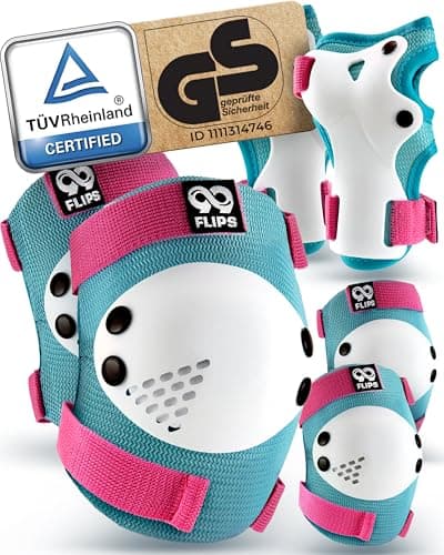 Image of 99FLIPS Kids Knee and Elbow Pads for Children - Kids Knee Pads Skating - Wrist Guards - RISE - Size SM - PINK BLUE - Skateboard, Scooter, Inline Skates