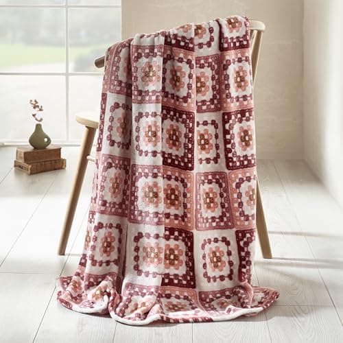 Image of Catherine Lansfield Crochet Print 130x170cm Blanket Throw Pink