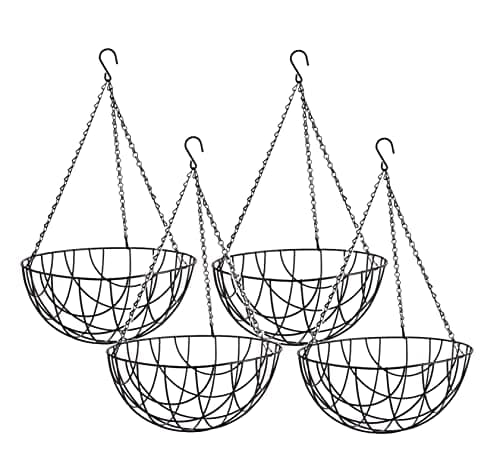 Image of Aggloz | Flower Hanging Basket | 14 Inch Indoor & Outdoor Balcony Patio Hanging Basket | Outdoor Garden Flower Planter | Wire Basket | Great Decor Ideas | Garden Planters | Set of 4 (No of Basket x4)