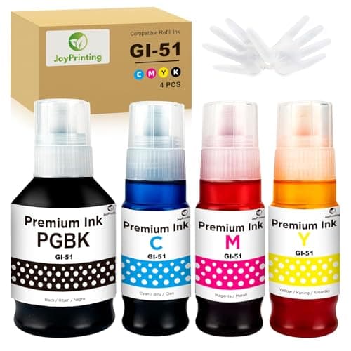 Image of JoyPrinting GI-51 GI51 Ink Bottles Compatible with Canon Pixma GI51 GI-51 Ink Bottle Multipack for Pixma G1520 G1530 G1560 G2520 G2560 G2570 G3520 G3560 G3590 G4570(4-Pack, Black Cyan Magenta Yellow)