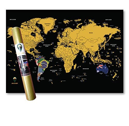 Image of Scratch Off Map with Flags background – Deluxe Travel Size World Map Poster – Countries and Facts – Travel Gift - GLOBAL WALKABOUT (Black)