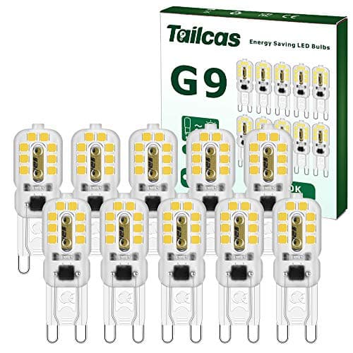 Image of Tailcas 3W G9 Led Light Bulbs, Cool White Led G9 Bulb (Equivalent 30W Halogen Bulb) Mini Capsule Lamp Cool White 360 Degree 300LM 6000K AC 220-240V for Lighting Decor, Chandelier Home 10 Pack