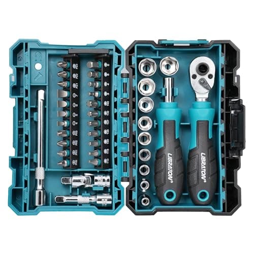 Image of LIBRATON 37PCS 1/4" Drive Mini Socket & Ratchet Wrench Set with Bits, 4-13mm Shallow Sockets, Magnetic Driver Handle, Extension Bars & Universal Joint, with Storage Case for DIY, Auto Repair