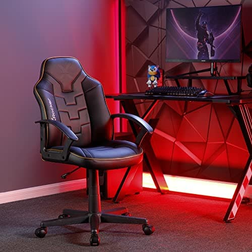 Image of X-Rocker Saturn Mid Back Compact Gaming Chair for Kids & Teens - Ergonomic, Comfortable, Height Adjustable, Wipe-Clean Faux Leather - Black/Gold