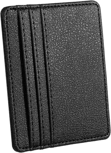Image of Black Credit Card Holder for Men and Women - Small Card Wallet - Leather Card Holder with 3 Blocking Case and 1 Pocket - for Bus, Bank, Driving (Black)