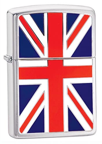 Image of Zippo Windproof Lighter - Union Jack - Brushed Chrome Finish - Refillable for Lifetime Use - Adjustable Flame - Gift Box - Metal Construction - Made in USA