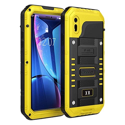 Image of Beeasy Case for iPhone XR,Tough Waterproof Heavy Duty Metal Defender Cover with Built-in Screen Military Grade Protective,Drop Proof Shockproof Rugged Hybrid Outdoor Sport Protection,Yellow