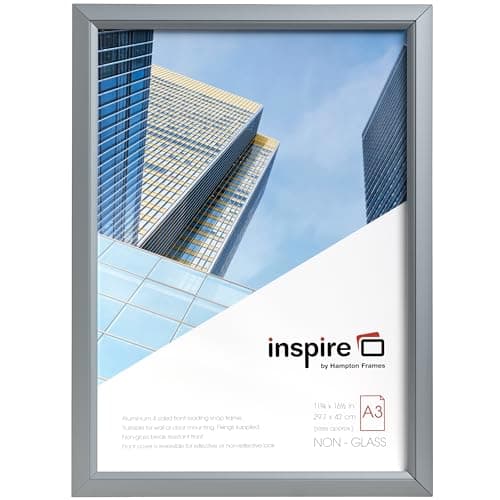 Image of inspire by Hampton Frames | Snap Frame | A3 (30x42cm), Silver, Rectangular, Acrylic Front | Easy Poster Change, Wall Mountable, Lightweight | Display Photos, Posters, Certificates