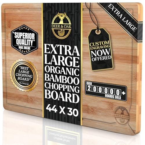Image of Deer & Oak X-Large Cutting Board 44 x 30 x 2 centimeters, Pre-Oiled Wooden Bamboo Chopping Board for Carving Meat, Fish, Vegetables, Fruits, Cheese, Bread