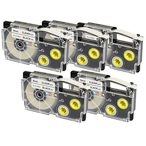 Image of 5X Compatible Ribbon Label Tapes XR-9X XR-9X1 Black on Clear 9mm x 8m Replacement for Casio KL-60 100 100E 120 200 200E 300 750 780 820 2000 7000 7200 7400 8100 8200 P1000 C500 CW-L300 Label